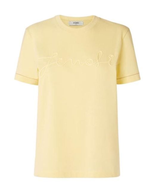 Fendi Yellow Embroidered Logo T-Shirt
