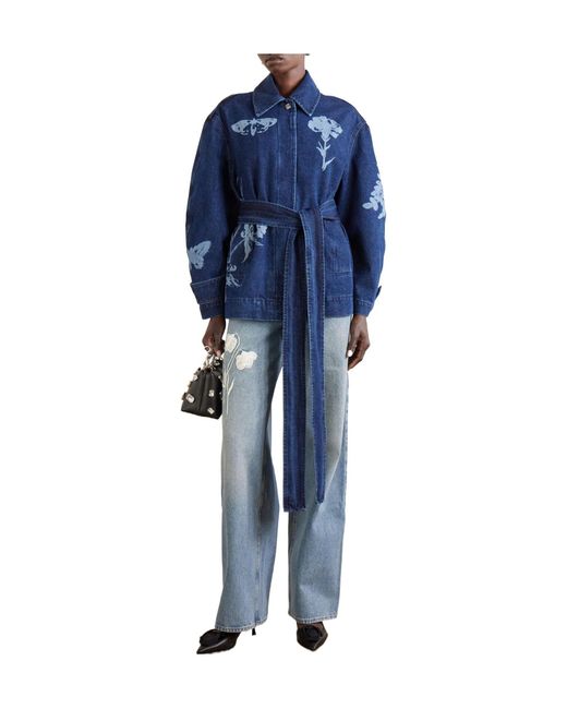 Erdem Blue Belted Laser-Printed Denim Jacket