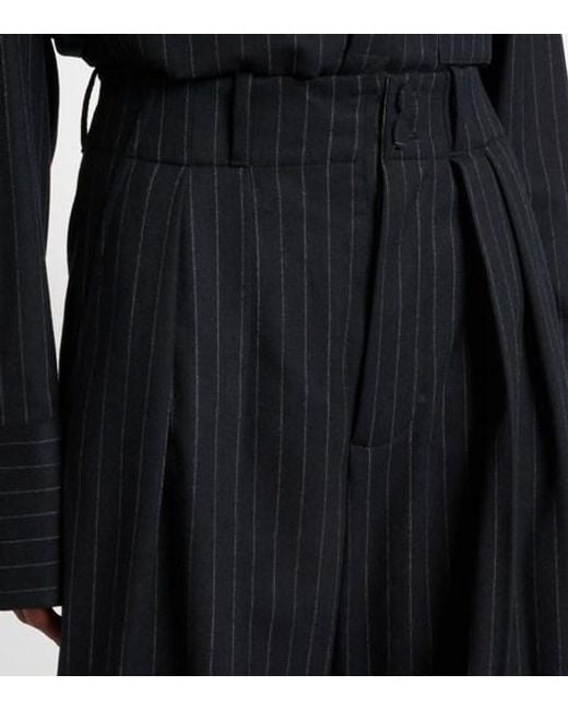 Plan C Black Pinstripe Wool-Blend Wide-Leg Pants