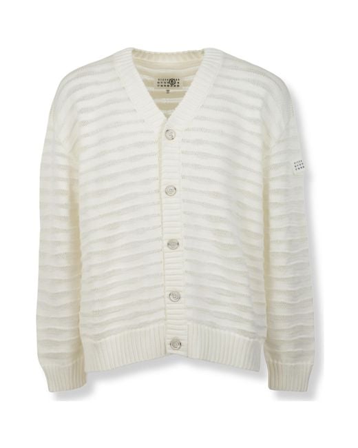 MM6 by Maison Margiela White V-Neck Knitted Cardigan for men