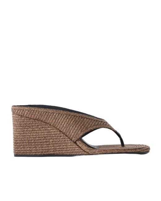 Alaïa Brown Raffia-Woven Thong Wedge Mules
