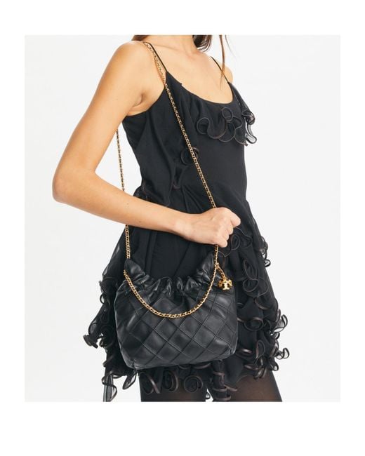 Tory Burch Black Fleming Drawstring Mini Hobo Bag