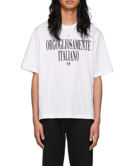 Dolce & Gabbana White Slogan-Print Cotton T-Shirt for men
