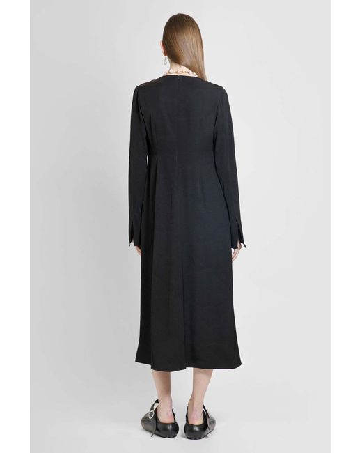 Jil Sander Black V-Neck Long-Sleeved Midi Dress