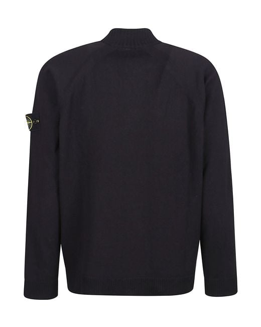 Stone Island Blue Logo Patch Zipped Knit Cardigan for men