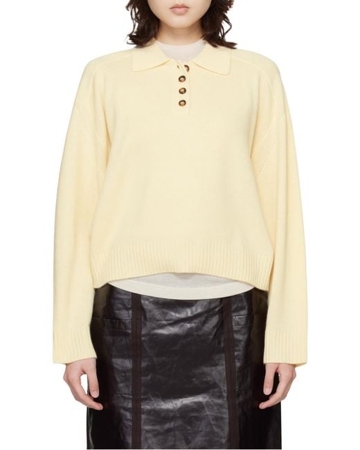 Loulou de Saison Natural Homere Embroidered Cashmere Polo Sweater