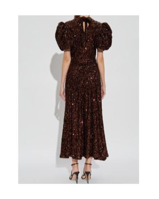 ROTATE BIRGER CHRISTENSEN Brown Sequin-Embellishment Puff-Sleeve Midi Dress