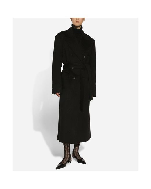 Dolce & Gabbana Black Double-Breasted Belted Coat