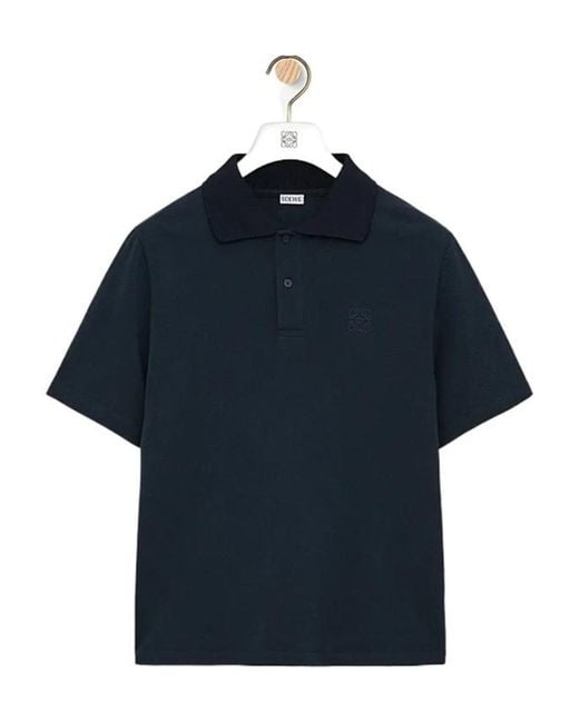 Loewe Blue Embroidered Short-Sleeved Polo Shirt for men