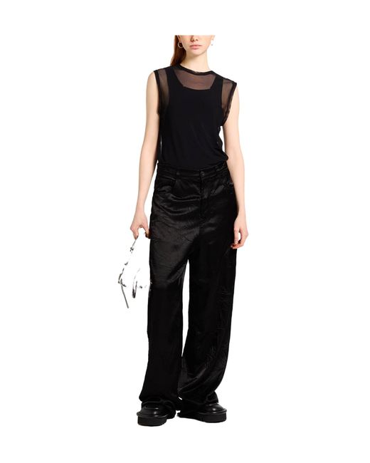 Balenciaga Black High-Waisted Satin Wide-Leg Trousers