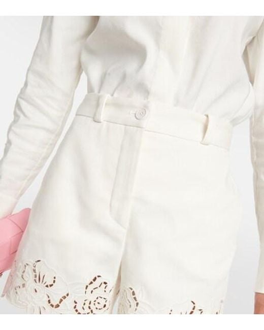 Elie Saab White Embroidered Cotton Shorts