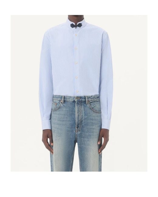 Valentino Blue Long-Sleeved Striped Cotton Shirt With Toggle for men