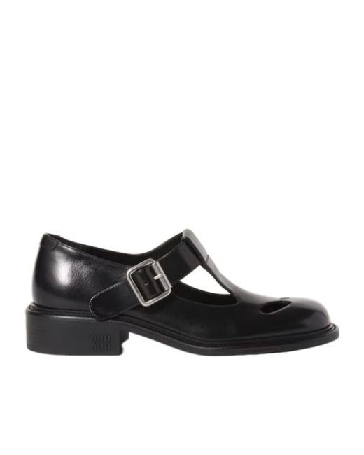 Miu Miu Black Leather T-Bar Shoes