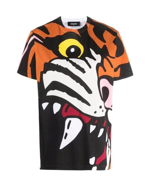 DSquared² Multicolor Tiger Printed Crewneck T-Shirt