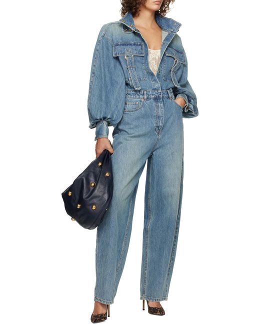 Zimmermann Blue Illustration Long-Sleeved Denim Jumpsuit
