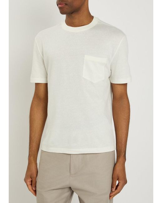 Brunello Cucinelli White Ribbed Crew Neck T-Shirt for men