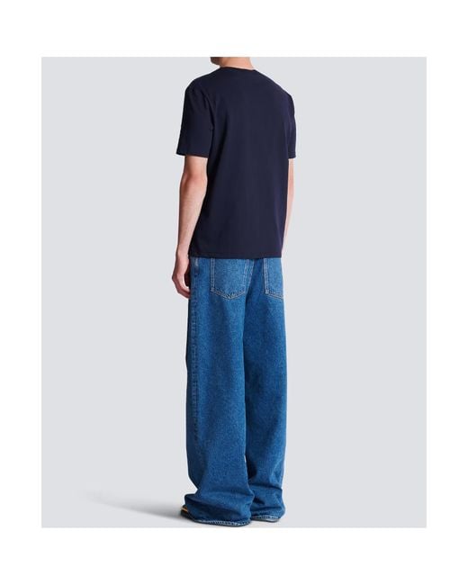 Balmain Blue Logo Printed Crewneck T-Shirt for men