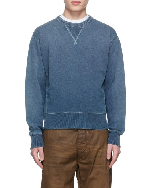 RRL Blue Logo Round Neck Hoodie for men