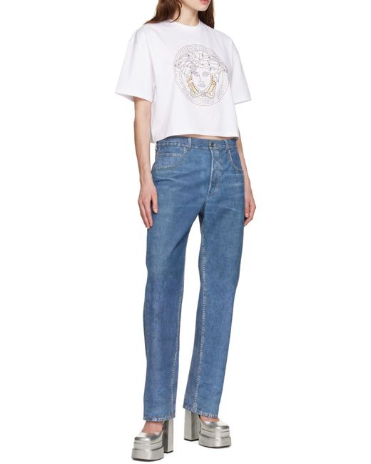 Versace White Medusa-Print Cotton T-Shirt