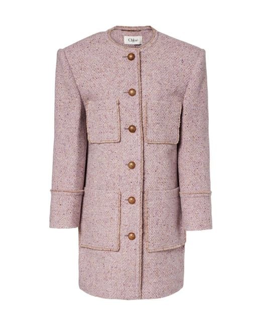 Chloé Pink Wool-Blend Tweed Coat
