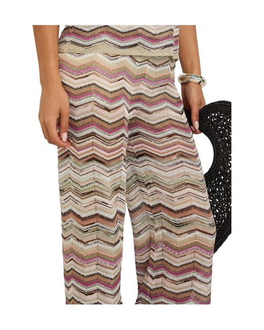 Missoni Natural Chevron Wide-Leg Metallic-Knit Trousers