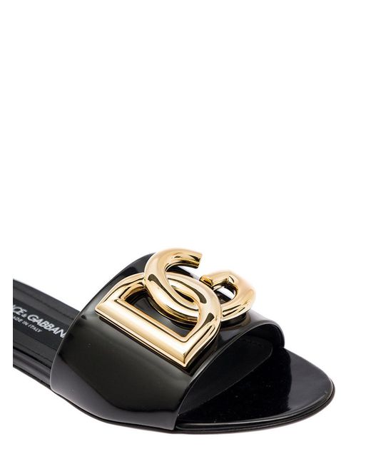 Dolce & Gabbana Black Logo Plaque Slip-On Sandals