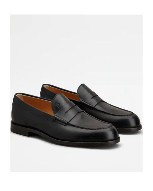 Tod's Black Penny Leather Loafers for men