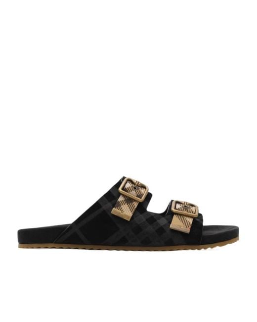 Burberry Black Urchin Check Buckle Flat Sandals for men