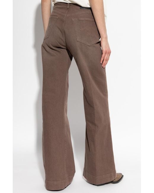 R13 Brown Leather-Patch Cotton Jeans