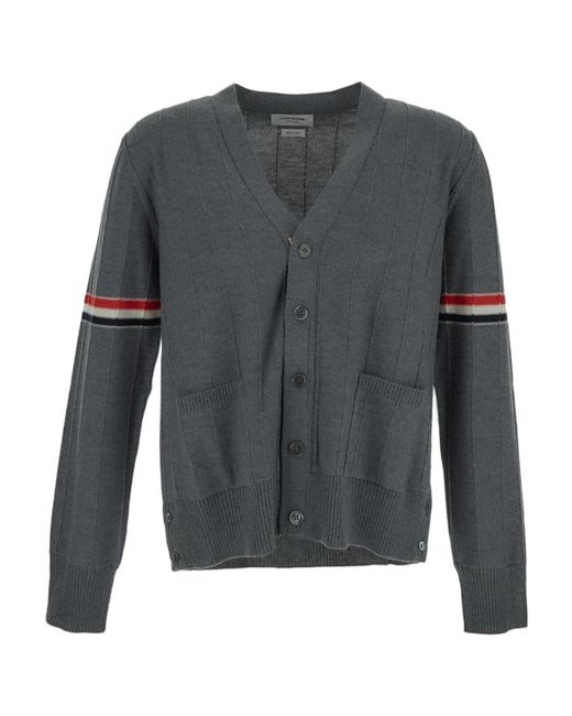 Thom Browne Gray Stripped Buttoned Cardigan for men