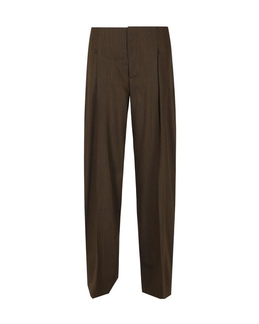 Alberta Ferretti Brown Pleated Wide-Leg Trousers
