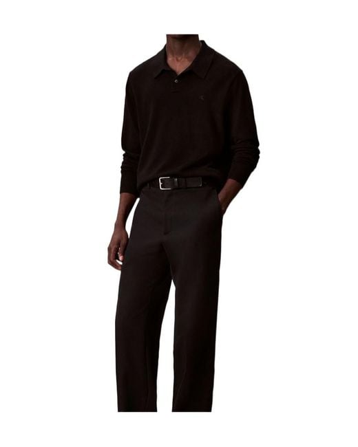 Calvin Klein Black Merino Wool Polo Jumper for men