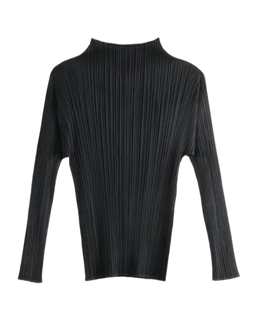 Pleats Please Issey Miyake Black Pleats Please Issey Miyake Basics Funnel Neck Long Sleeve Shirt