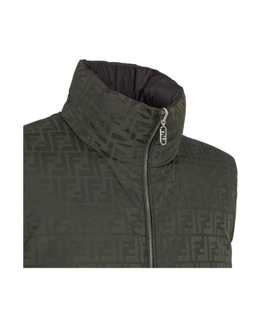 Fendi Green Ff Jacquard Reversible Puffer Gilet for men
