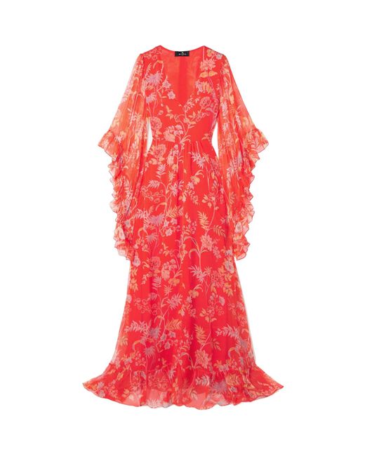 Etro Red Floral Print Dress
