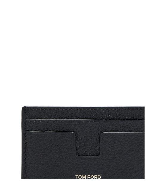 Tom Ford Black Grained Leather Card Holder for men