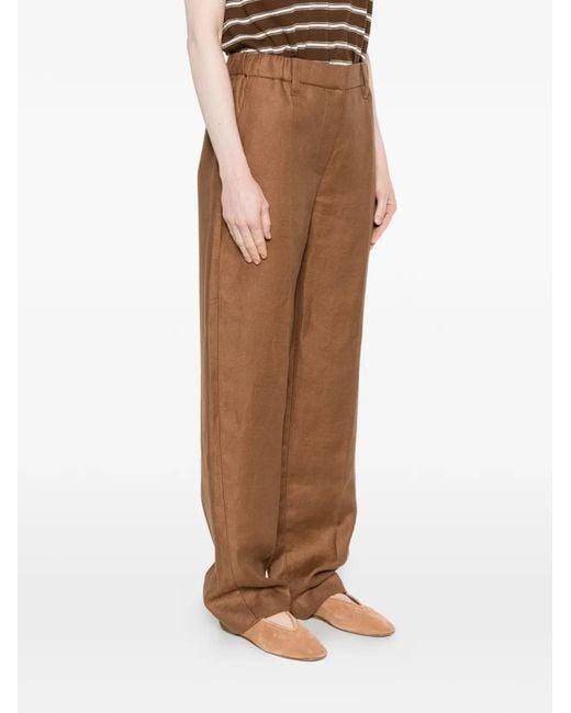 Brunello Cucinelli Brown Elasticated-Waist Pleated Trousers