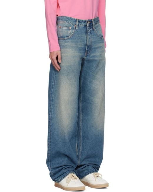 MM6 by Maison Margiela Blue Logo-Patch Wide-Leg Jeans for men