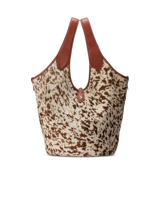 Polo Ralph Lauren Metallic Logo-Detail Leather Tote Bag