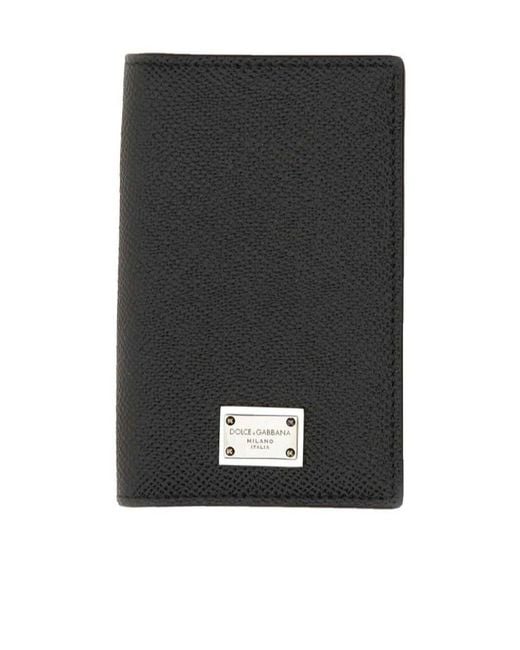 Dolce & Gabbana Black Branded Tag Bifold Card Holder for men