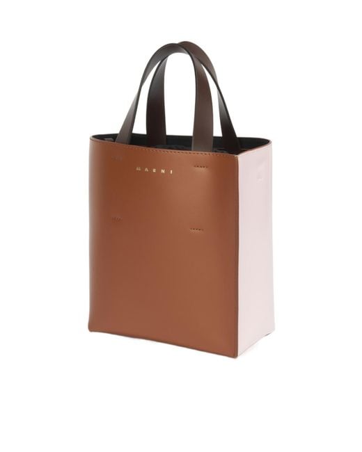 Marni Brown Logo Printed Two-Toned Tote Bag
