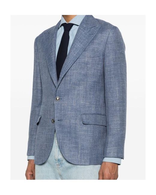 Brunello Cucinelli Blue Single-Breasted Jacket for men