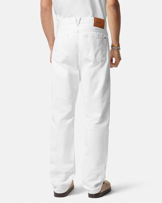 Versace White Logo Patch Straight-Leg Jeans for men