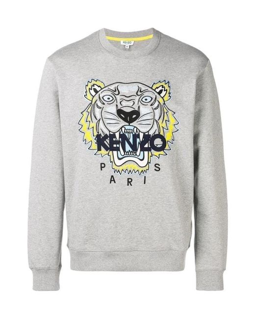 KENZO Gray Tiger Head Embroidered Hoodie for men
