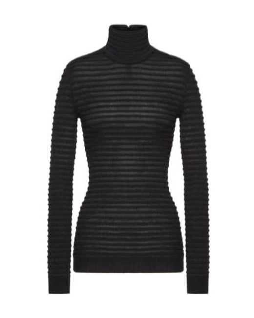 Valentino Black High Neck Long-Sleeved Ribbed Top