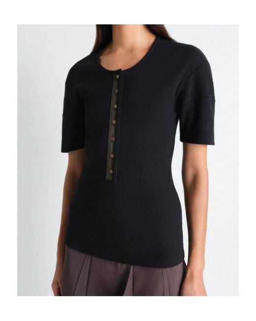 Lemaire Black Henley Ribbed Knitted Top