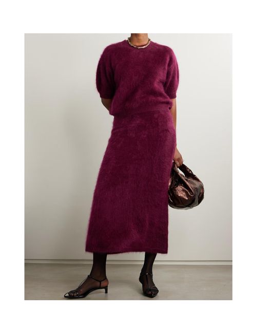 Lisa Yang Purple Asta Brushed-Cashmere Midi Skirt