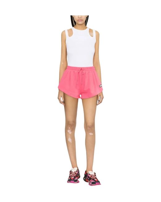 MSGM Pink Logo-Patch Track Shorts