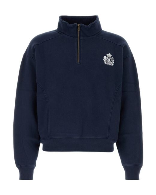 Sporty & Rich Blue Ny Crest Quarter-Zipped Sweatshirt for men