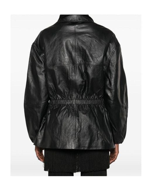 Frankie Shop Black Carnaby Funnel-Neck Leather Jacket